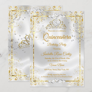 Quinceanera White Gold Tiara Diamond Herz Einladung