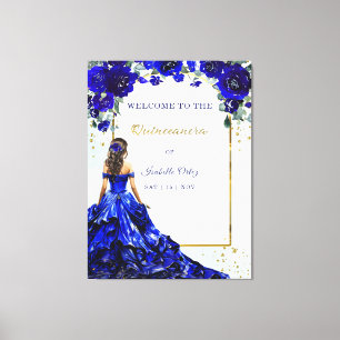 Quinceañera Willkommen Königlich Blau und Gold Leinwanddruck