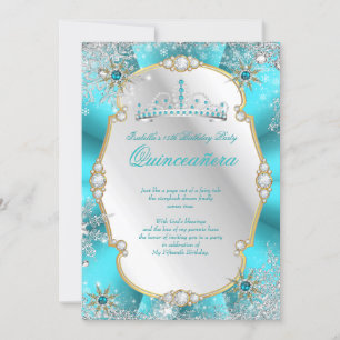 Quinceanera Winter Wonderland Aquamarines Gold Sil Einladung