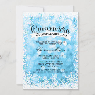 Quinceanera Winter Wonderland Blue Sparkone Einladung