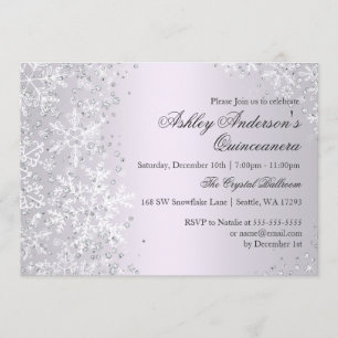 Quinceanera Winter Wonderland Lila Schneeflocken Einladung