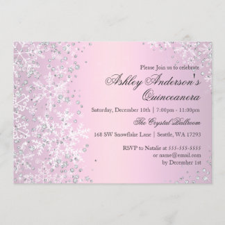 Quinceanera Winter Wonderland Rosa Schneeflocken Einladung