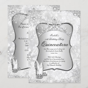 Quinceanera Winter Wunderland Silberschneeflocke 2 Einladung