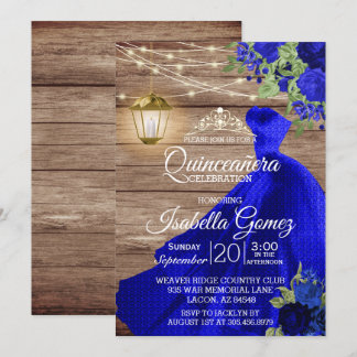 Quinceañera Wood and Dark Blue Blume Einladung