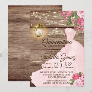 Quinceañera Wood and Pink Mauve Blume Einladung