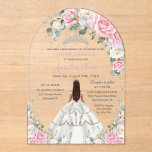 Quinceañera XV Rosa Weiße Blütenprinzessin Silber Acryleinladungen<br><div class="desc">Fügen Sie Ihrem besondere Anlass eine Touch Eleganz mit unseren luxuriösen Baby-Rosa und weißen floralen Acryl-Einladungen hinzu, mit einem Mädchen, das in einem silbernen bestickten weißen Kleid gekleidet ist, silberne Prinzessin-Krone und silberne Akzente. Ideal für Quinceañeras, Sweet 16, 18. Geburtstage, Debüt-Bälle und andere Meilensteine-Feste, diese Einladungen Set die Bühne für...</div>