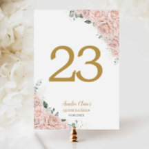 Quinceanera XV Rosen zartrosa Floral Gold