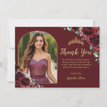 Quinceañera XV Sweet 16 Burgundy Floral Gold Foto