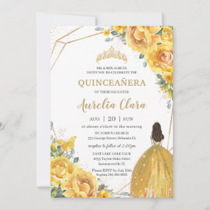 Quinceañera Yellow Floral Princess Crown Geburtsta Einladung