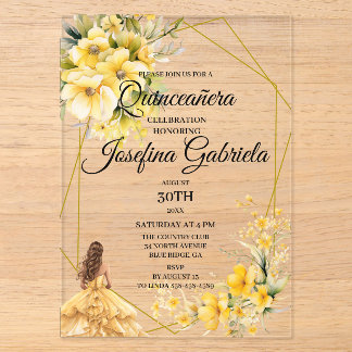 Quinceanera yellow gold acryleinladungen