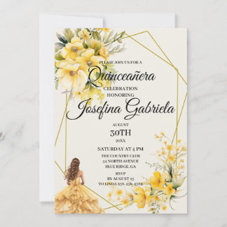 Quinceañera Yellow Gold Invitation Einladung