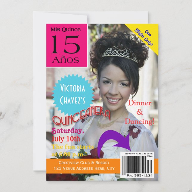 Quinceanera| Zeitschriftenabdeckung| Foto| 15. Einladung (Vorderseite)