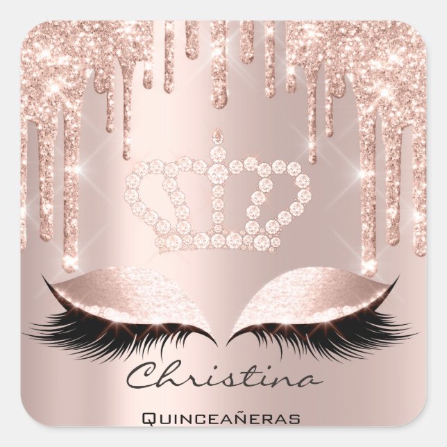 Quinceañeras Sweet 16. 15. Bridal Spark Crown Quadratischer Aufkleber (Vorderseite)