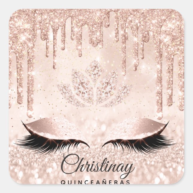 Quinceañeras Sweet 16. 15. Bridal Spark Glitzer Quadratischer Aufkleber (Vorderseite)