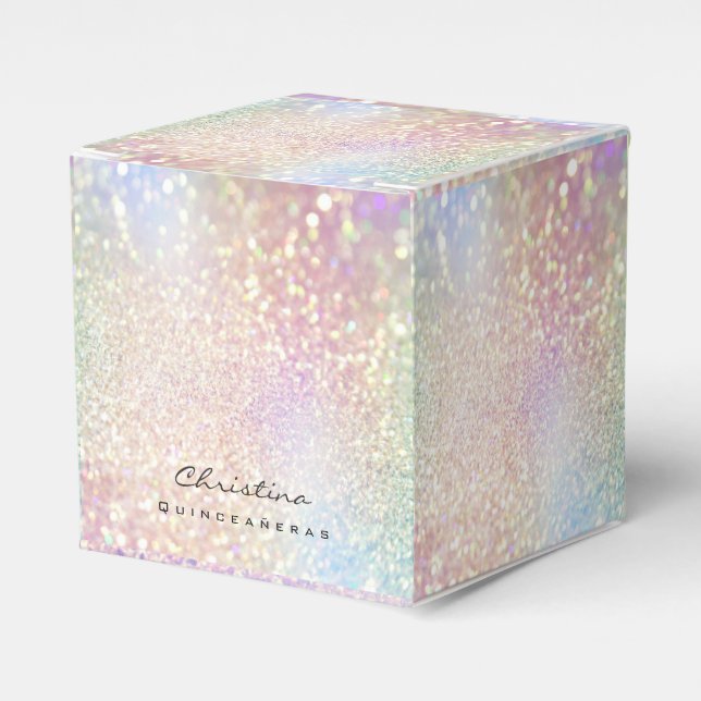Quinceañeras Sweet 16. Bridal Rose Holographisch Geschenkschachtel (Vorderseite)