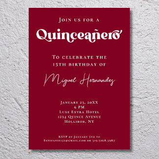 Quinceañero Elegant Burgundy Fett Typografie Einladung