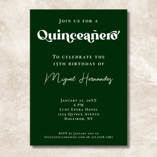 Quinceañero Elegant Grüne Bold Typografie Geburtst Einladung