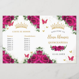 Quinceñera 15 Fuchsia Pink Floral Gold Programm