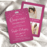 Quinceñera 3 Foto Collage Elegantes Fuschia Rosa Save The Date<br><div class="desc">Teilen Sie die freudige Nachricht von einer bevorstehenden Quinceañera Feier mit schicken modernen 3-Foto Collage Save the Date Einladungen. Die Bilder und alle Formulierungen auf dieser Vorlage sind einfach zu personalisieren. Die Farben und Stile des Schriftartes lassen sich mit dem Zazzle Design Editor Tool einfach anpassen. Das heiß-fuschia-rosa Design zeichnet...</div>