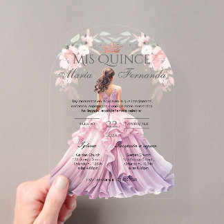Quinceñera-Acrylinvitationskarte in Spanisch Rosa Acryleinladungen