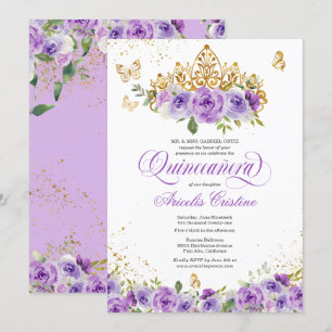 Quinceñera Butterfly & Lila Aquarellfarben Blume Einladung