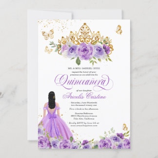 Quinceñera Butterfly & Lila Aquarellfarben Blume Einladung