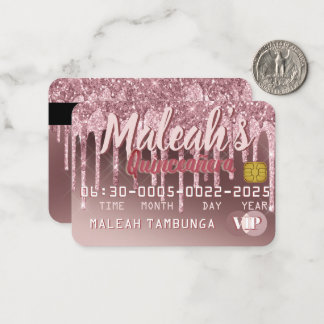 Quinceñera Dunkle Rose Gold & Pink Glitzer Tropfen Mitteilungskarte