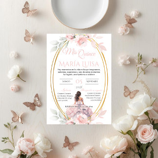 Quinceñera-Einladung auf Spanisch Rosa Floral Einladung