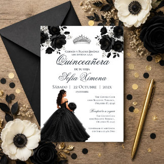 Quincenera-Einladung mit schwarzen Blumen Einladung