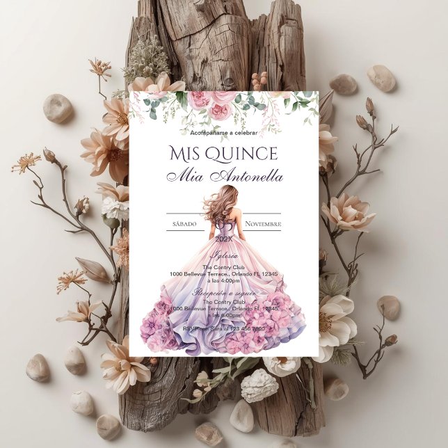 Quincenera Invitation in Spanish BohoFloral (Créateur téléchargé)