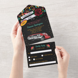 Quinceñera mexican fiesta Blütenroter Tiefer All In One Einladung