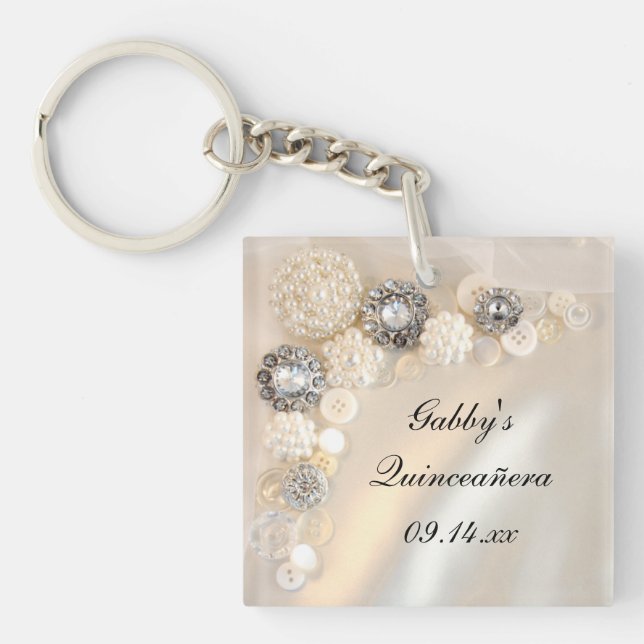 Quinceñera, Perle und Diamanttasten Schlüsselanhänger (Vorderseite)