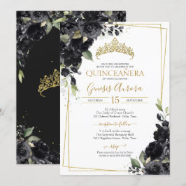Quinceñera Schwarz & Gold Elegante Watercolor Einladung
