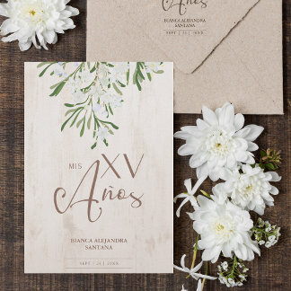 Quinceñera Spanische Rustikale Chic Botanische Zwe Einladung
