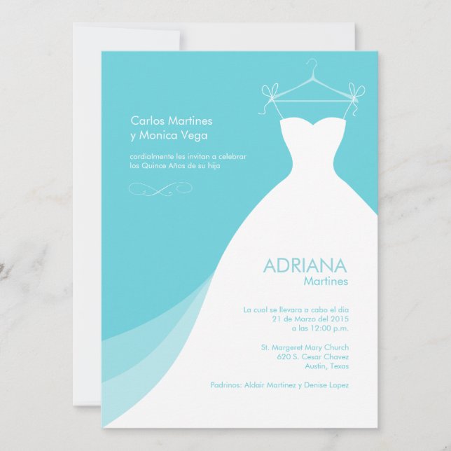 Quinceñera Vestido Azul Invitaciones Einladung (Vorderseite)
