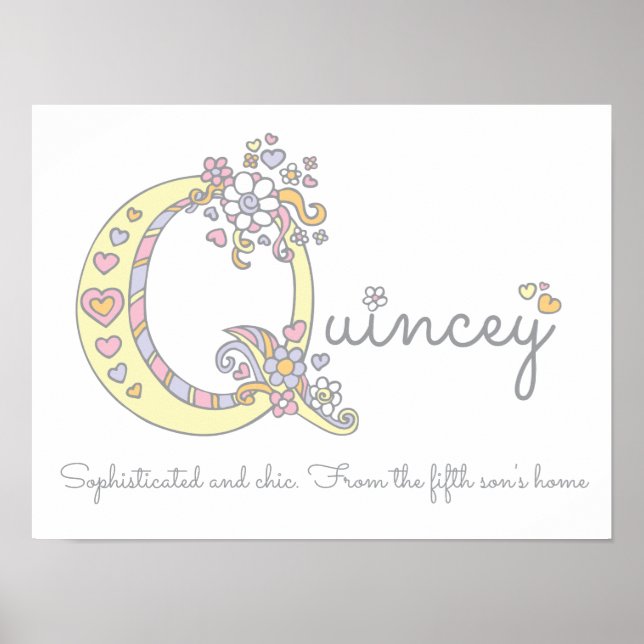 Quincey Monogram Art Girls Name und Bedeutung Post Poster (Vorne)
