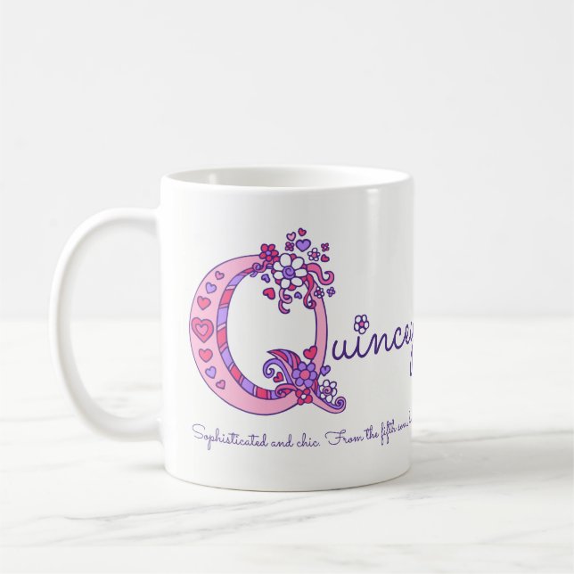 Quincey oder Q Anfangsname bedeutet rosa Tasse (Links)