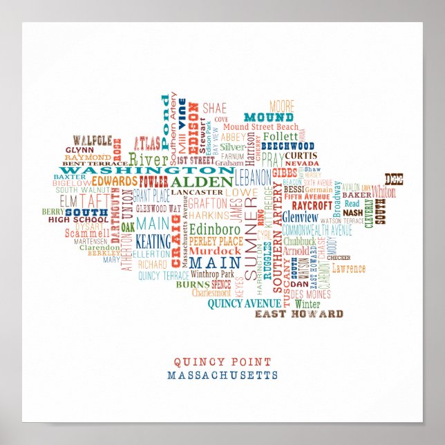Quincy Point Massachusetts Neighborhood Street Map Poster (Vorne)