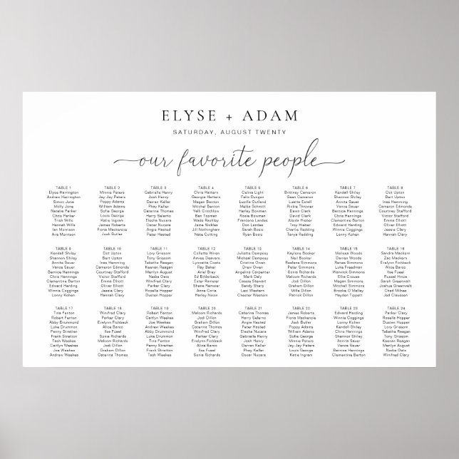 Quinn Modernes Minimal 24 Tisch Plakat (Vorne)