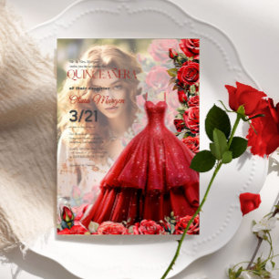 Quintencera Glam Red Dress Party Einladung