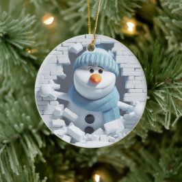 Quirky 3D Buck-Tooth Snowman Keramik Ornament