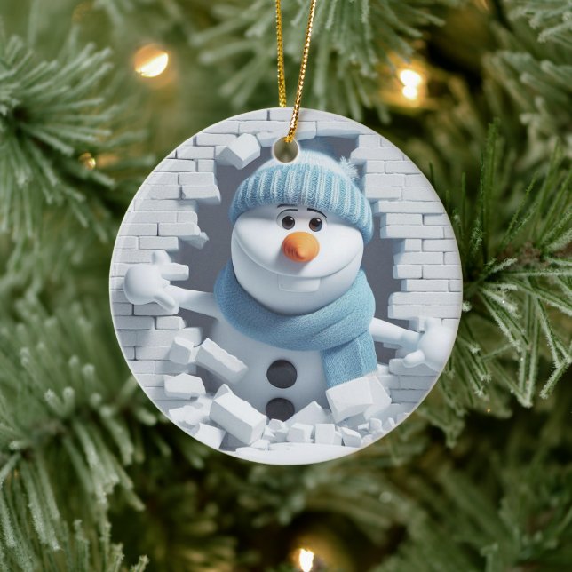 Quirky 3D Buck-Tooth Snowman Keramik Ornament (Baum)