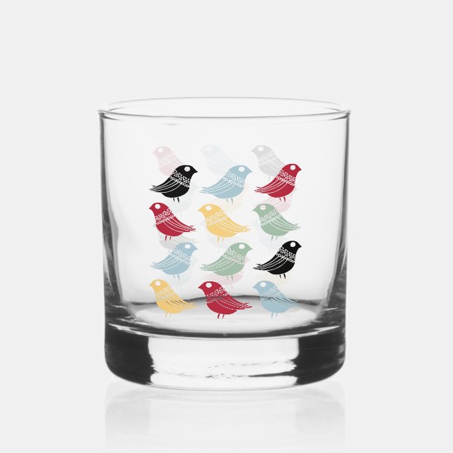 Quirky Abstract Birds Mid Century Danish Modern Whiskyglas (Vorderseite)