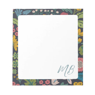 Quirky Abstract Floral Pattern Monogram Notizblock