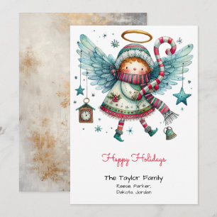 Quirky Angel Illustration Happy Holidays Feiertagskarte