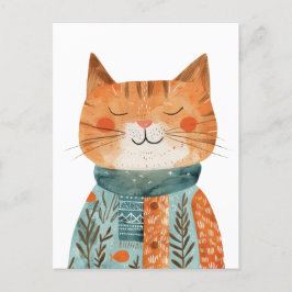 Quirky Anthropomorphic Cat Illustration Postkarte