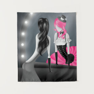 Quirky Ballerina & Dancer Reflexion Pink Wandteppich