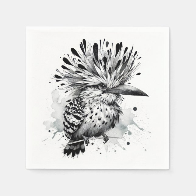 Quirky Bird Ink Sketch Serviette (Vorderseite)