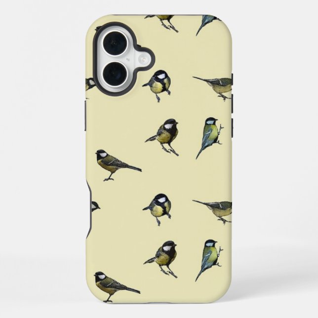 Quirky Bird Pattern Beige iPhone 16 Plus Hülle (Rückseite)