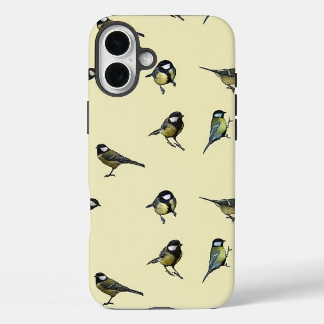 Quirky Bird Pattern Beige iPhone 16 Plus Hülle (Rückseite)
